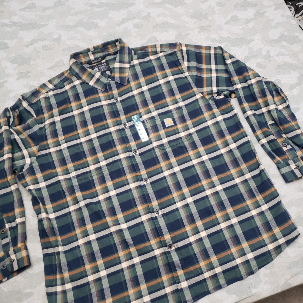 Carhartt Shirt Mens 3XL Green Flanel Relaxed Fit Long Sleeve Button-Up NWT Plaid - Picture 2 of 10